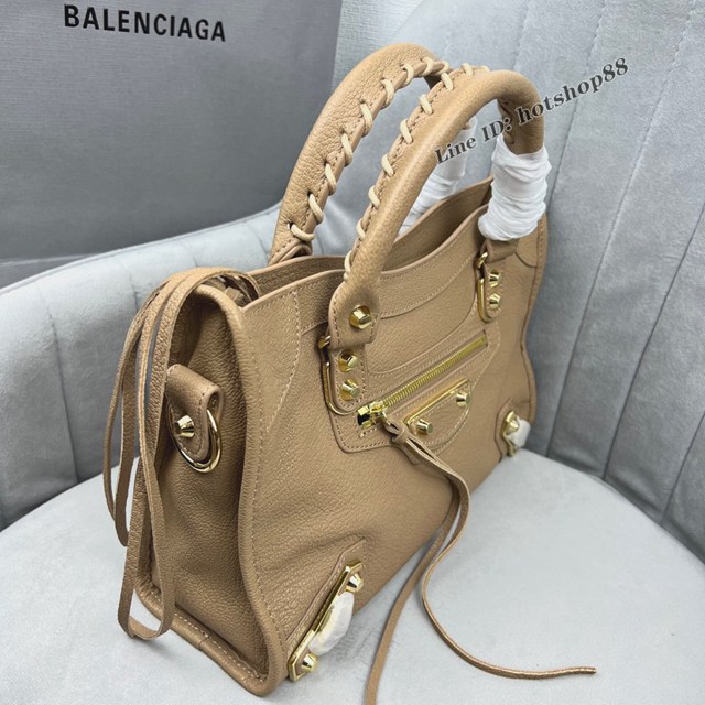 Balenciaga專櫃爆款金釘奶茶色義大利進口山羊皮中號機車包 巴黎世家原單經典手提機車包 fyj1766